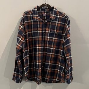 Patagonia Navy Blue Orange Plaid Button Down Long Sleeve Flannel XL